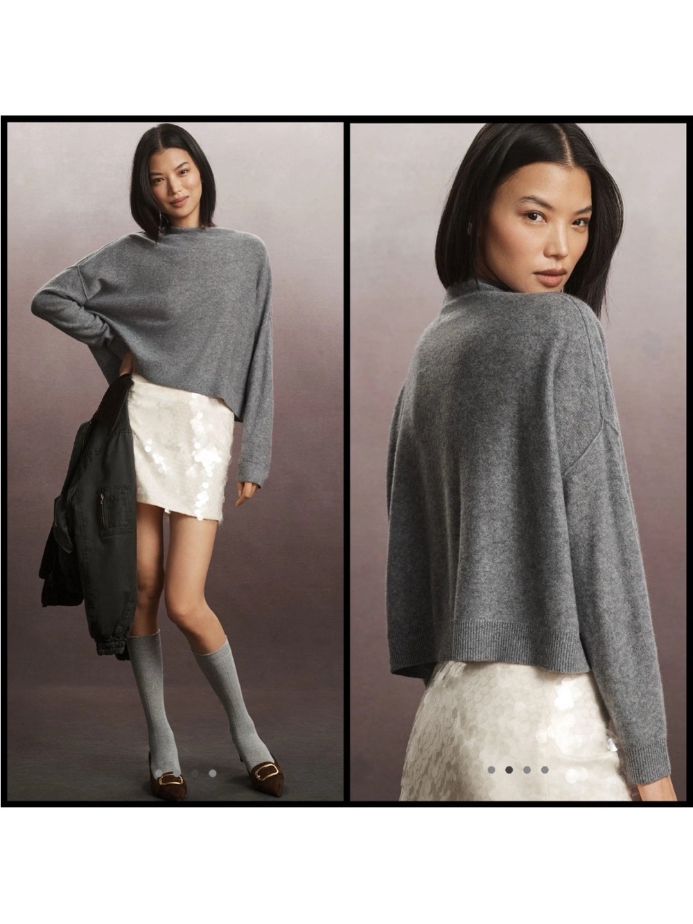 Pilcro Anthropologie Gray Alani Mock Neck Cashmere Sweater Women Large Relaxed